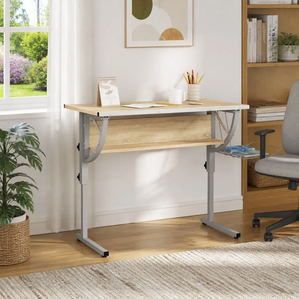 Craft Desk Adjustable Drawing Table for Home Office Study 110 x 53 x 58-87 cm