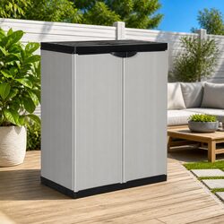 Compact Grey Garden Storage Cabinet: 68W x 40D x 85H cm