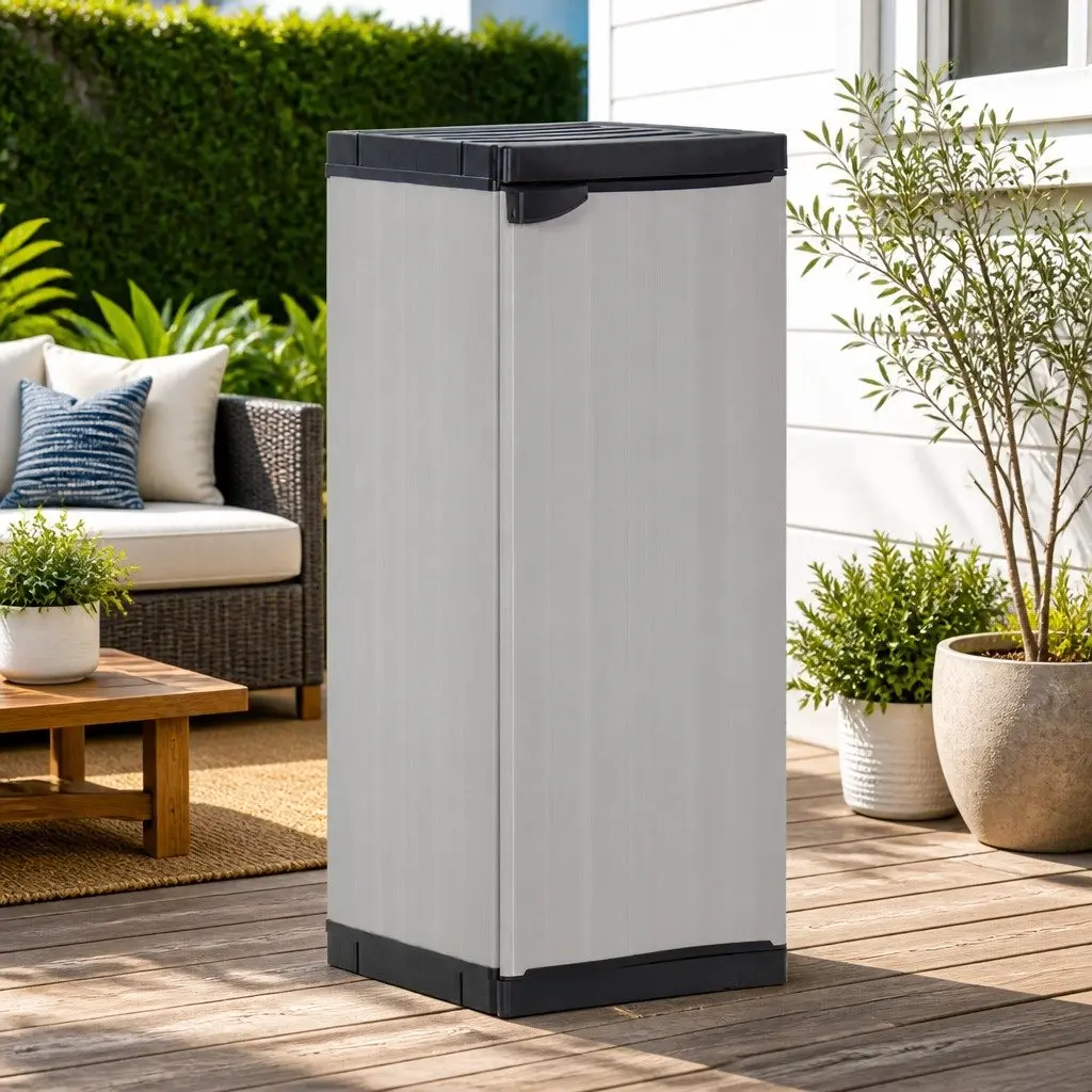 Garden Storage Cabinet with Shelf Outdoor Patio Organiser Grey Black 35x40x85cm