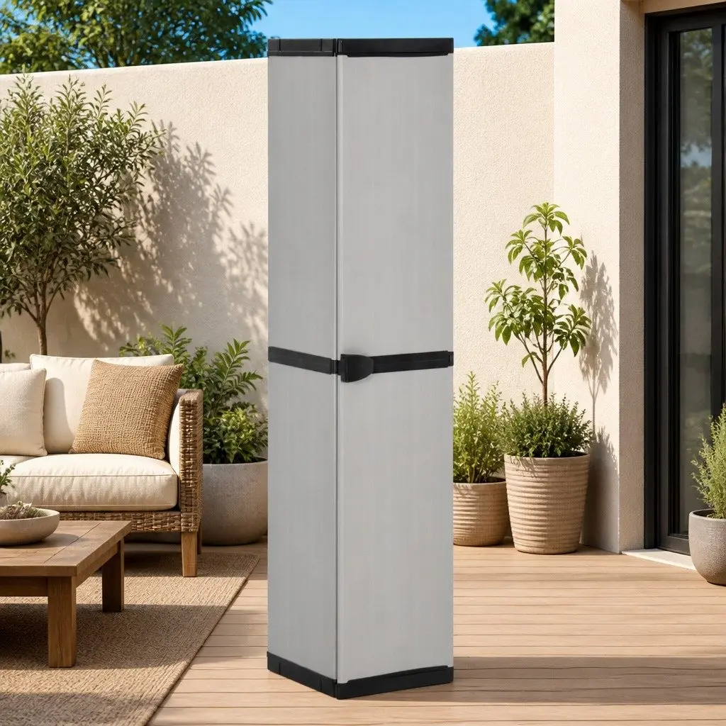 Garden Storage Cabinet Outdoor Patio Balcony 3 Shelves Grey Black