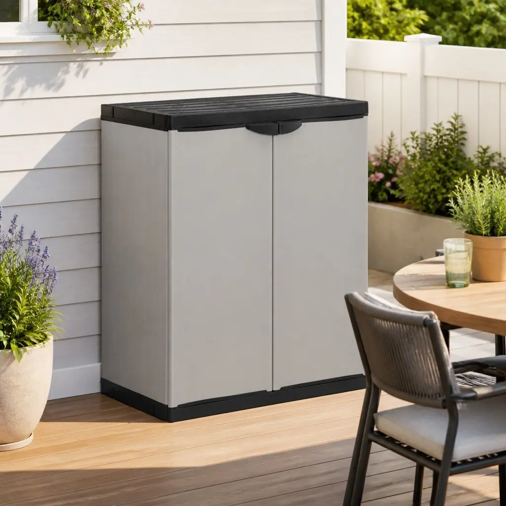 Garden Waste Cabinet Grey Black Outdoor Rubbish Bin Storage Organiser