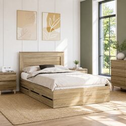 Bed Frame with Storage Drawer Sonoma Oak 135 x 190 cm Engineered Wood Modern