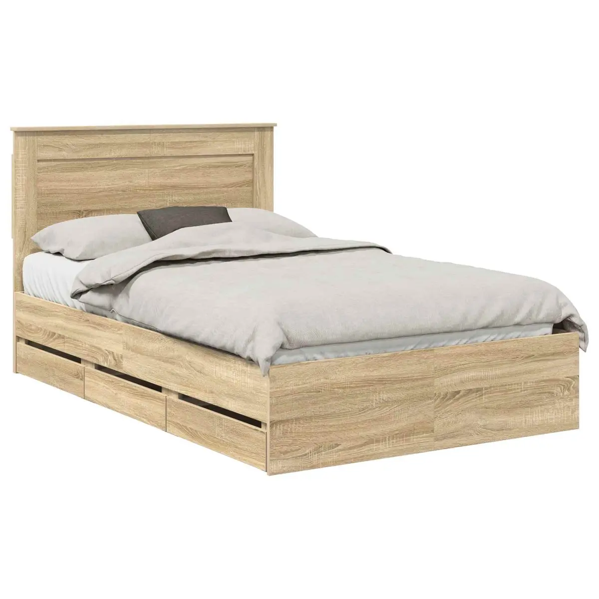 Bed Frame with Storage Drawer Sonoma Oak 135 x 190 cm Engineered Wood Modern