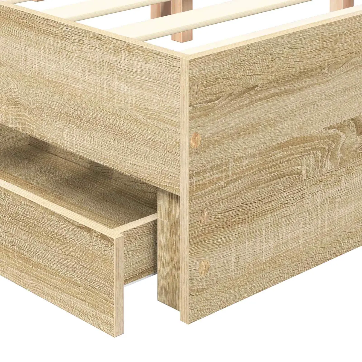 Bed Frame with Storage Drawer Sonoma Oak 135 x 190 cm Engineered Wood Modern