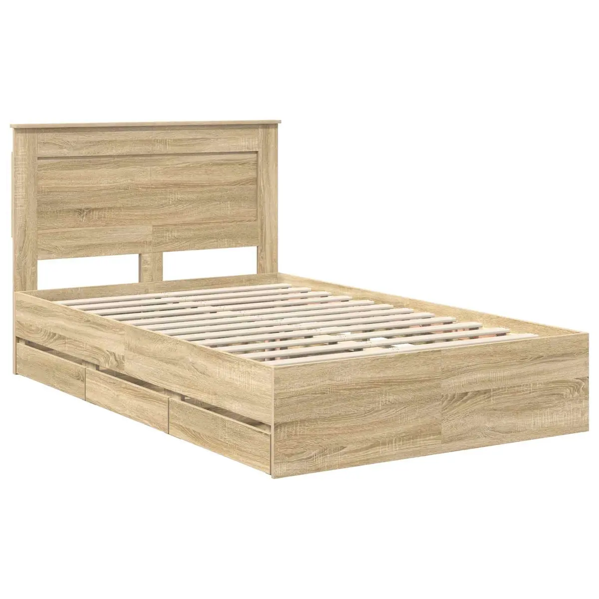 Bed Frame with Storage Drawer Sonoma Oak 135 x 190 cm Engineered Wood Modern