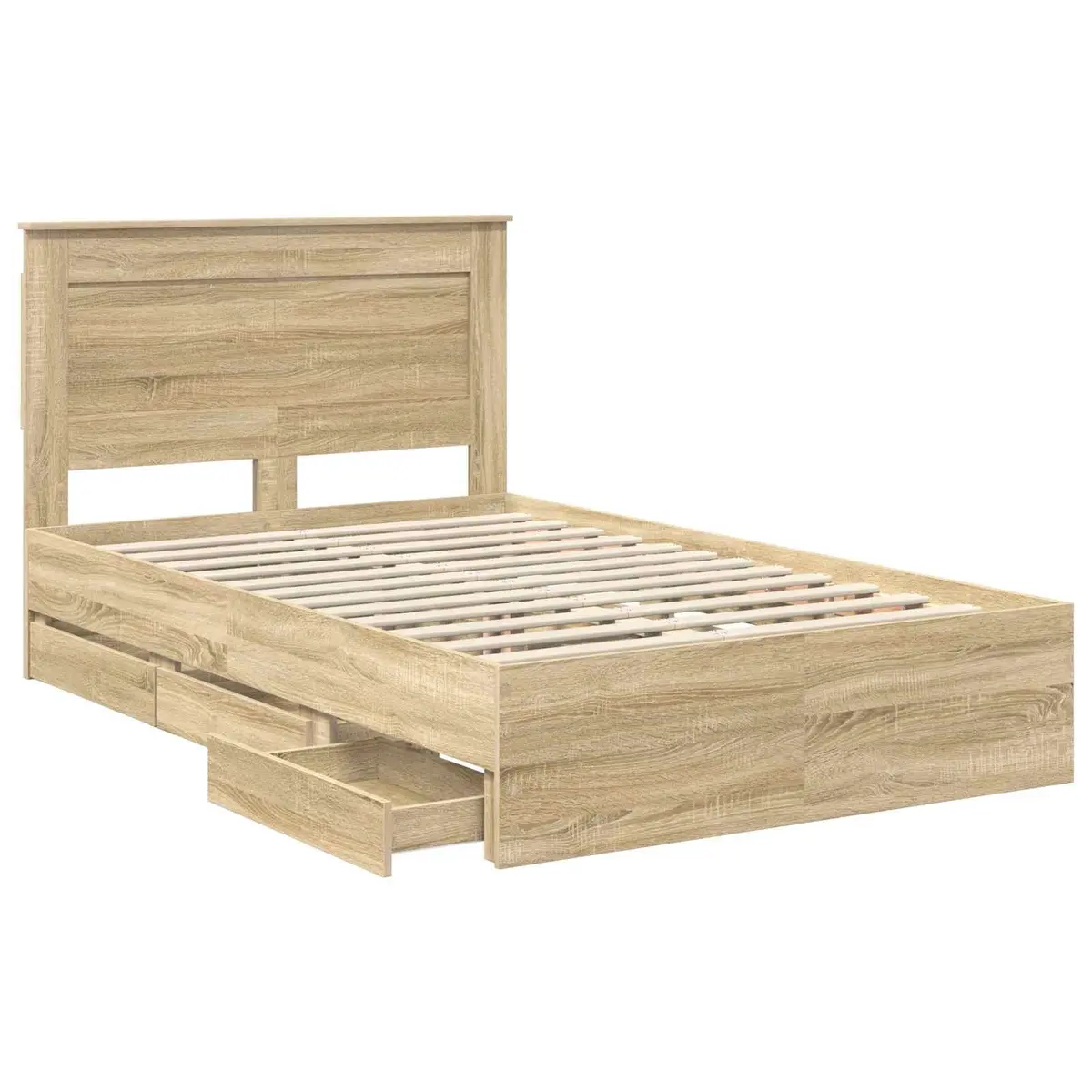 Bed Frame with Storage Drawer Sonoma Oak 135 x 190 cm Engineered Wood Modern