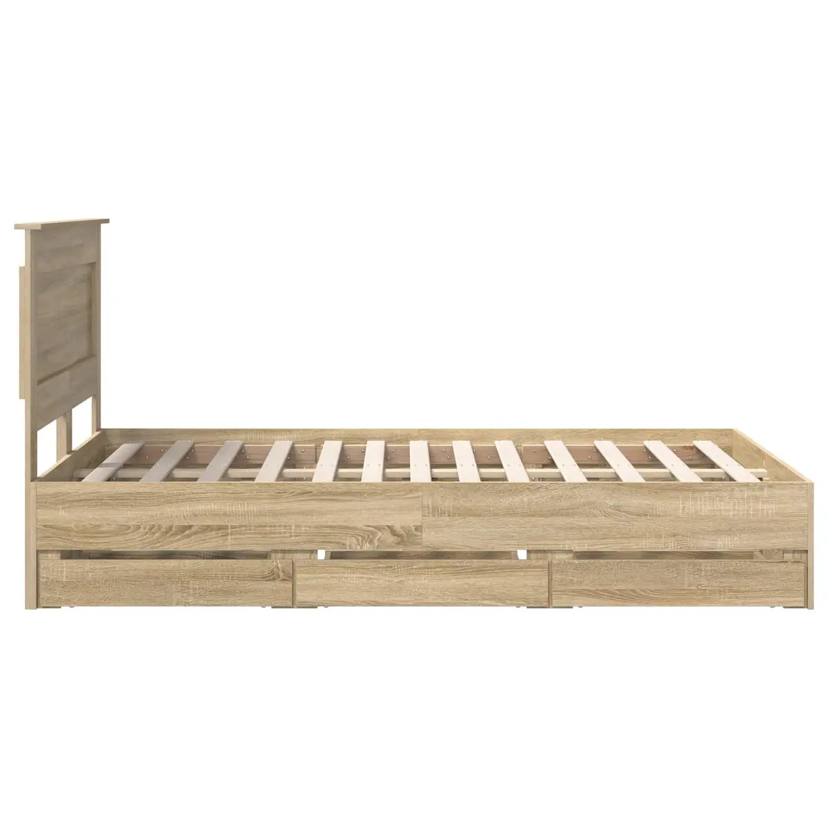 Bed Frame with Storage Drawer Sonoma Oak 135 x 190 cm Engineered Wood Modern