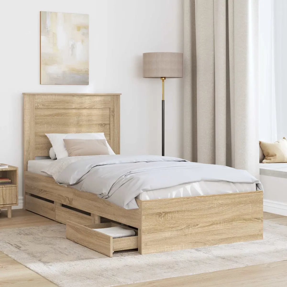Engineered Wood Bed Frame with Storage Drawer 90 x 190 cm
