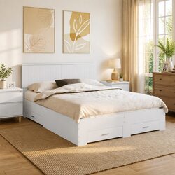 White Engineered Wood Bed Frame 150 x 200 cm with Drawers