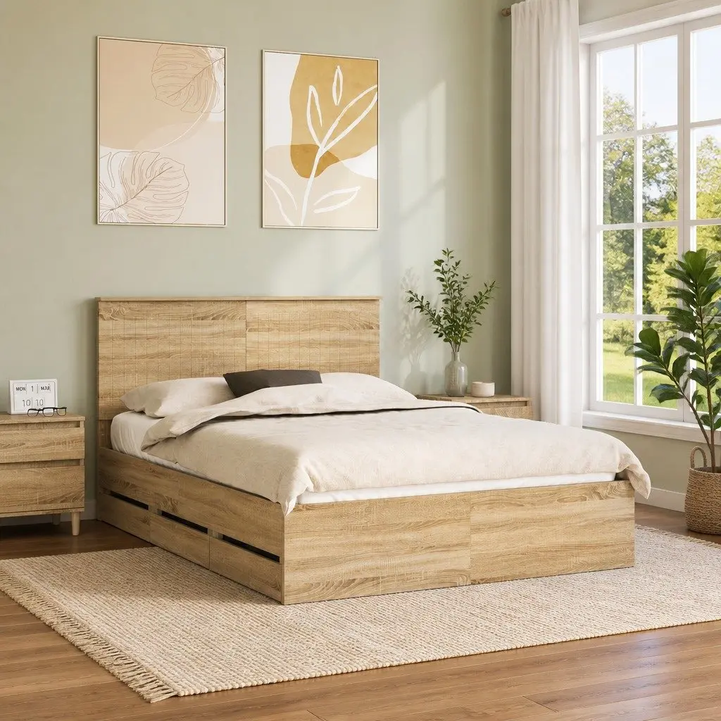 Bed Frame with Drawer Storage, Sonoma Oak