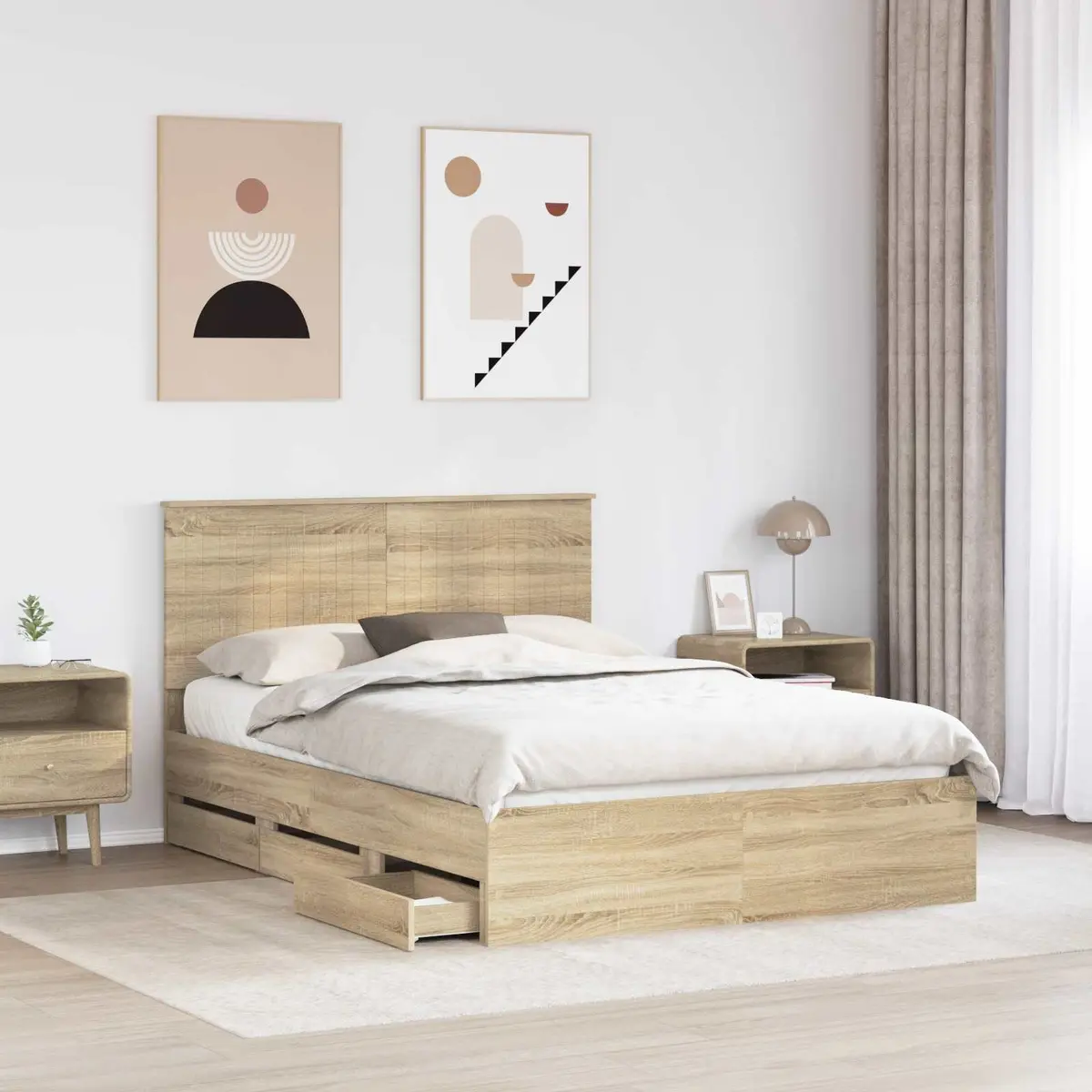 Bed Frame with Drawer Storage, Sonoma Oak