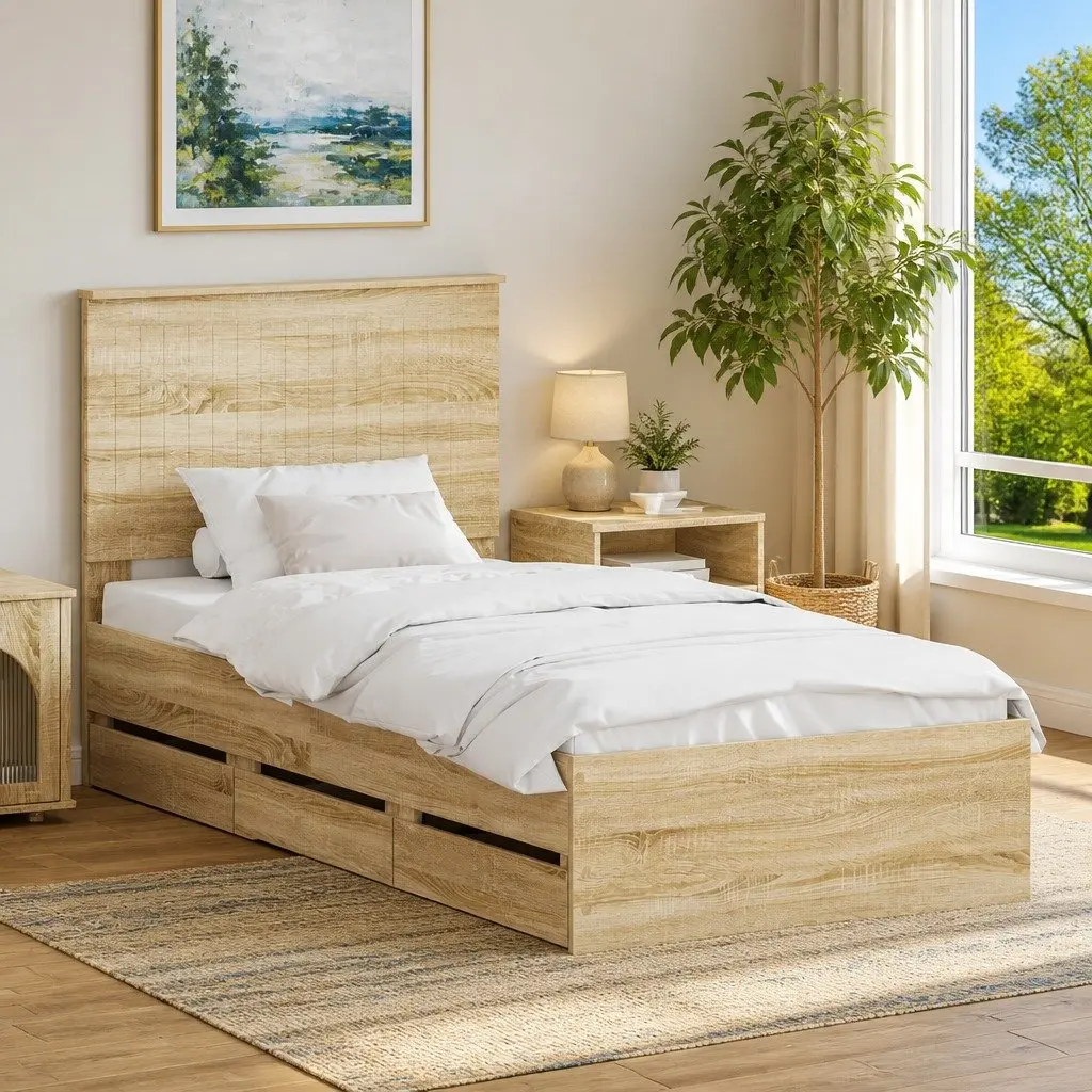 Sonoma Oak Bed Frame with Drawer Storage 90 x 190 cm