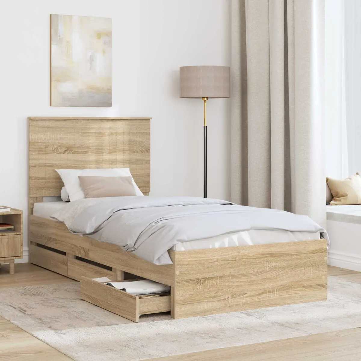 Sonoma Oak Bed Frame with Drawer Storage 90 x 190 cm
