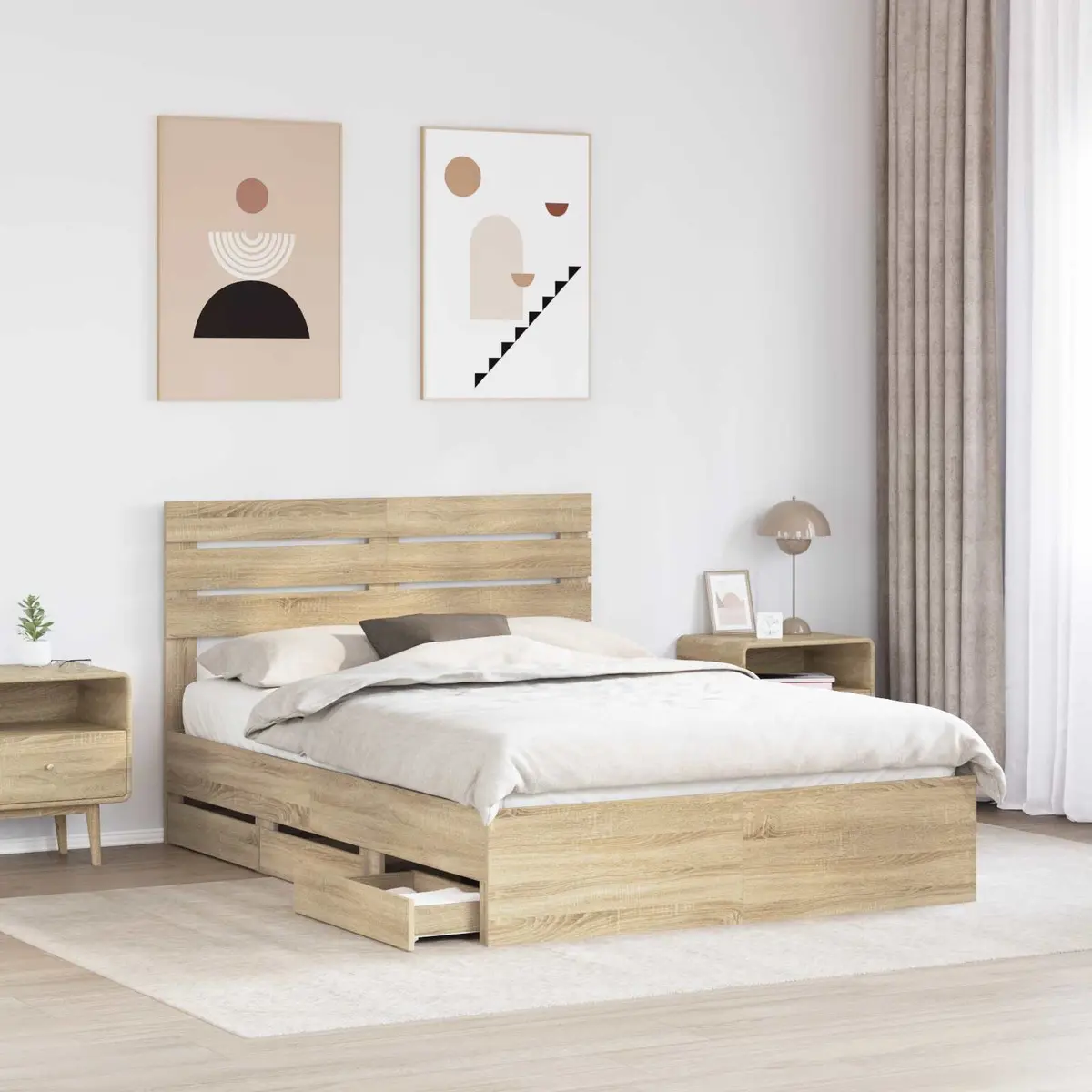 Bed Frame with Storage Drawer Bedroom 150 x 200 cm Modern