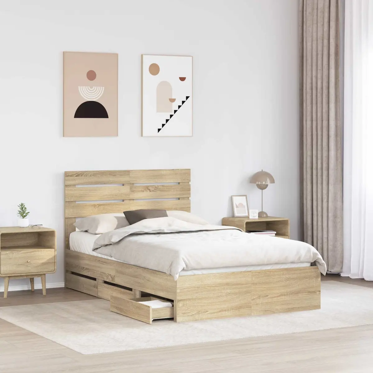 Bed Frame with Storage Drawer Bedroom 135 x 190 cm Modern
