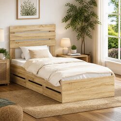 Engineered Wood Bed Frame with Drawer, 90 x 190 cm