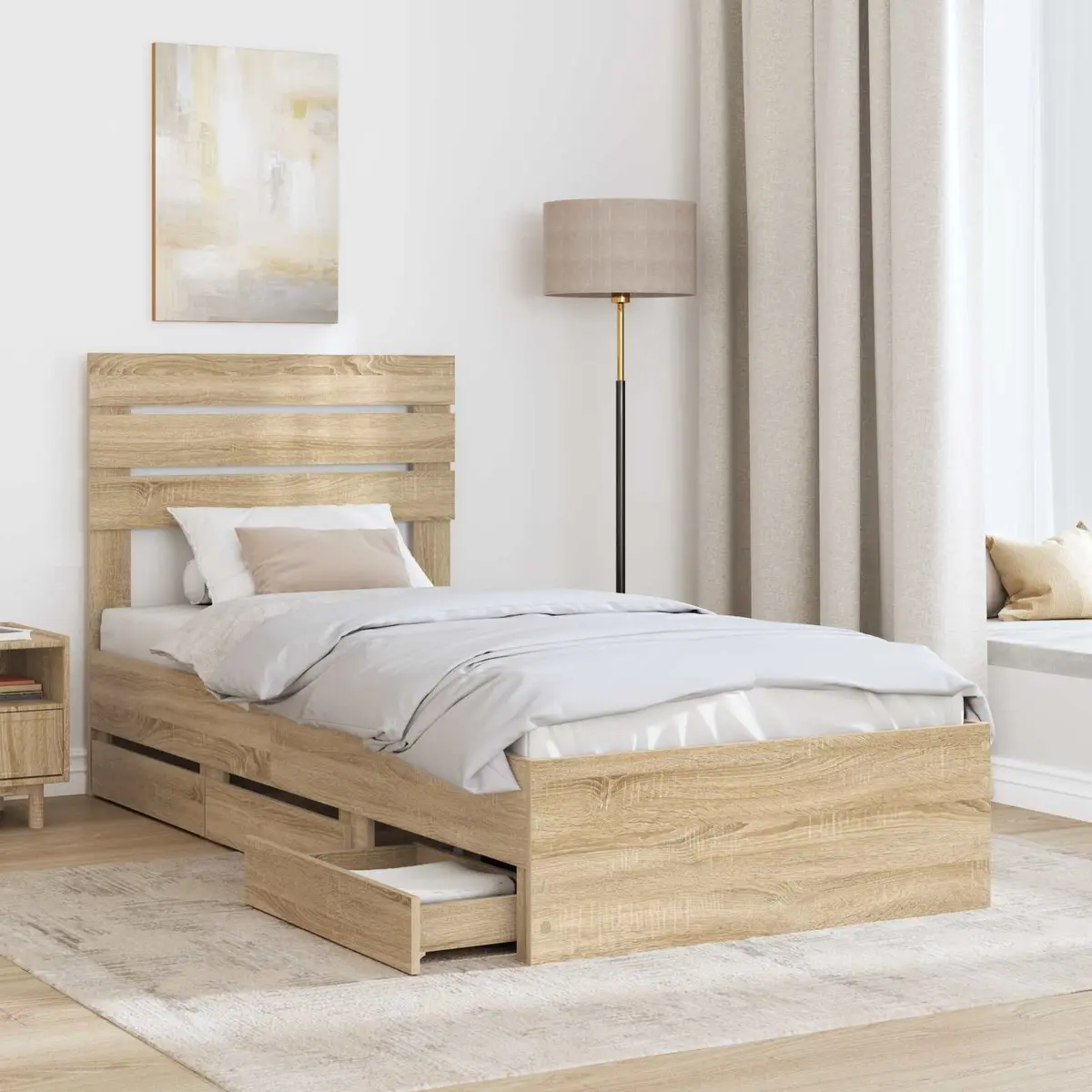 Engineered Wood Bed Frame with Drawer, 90 x 190 cm