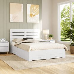 White Bed Frame with Storage Drawer Headboard Modern Engineered Wood Bedroom