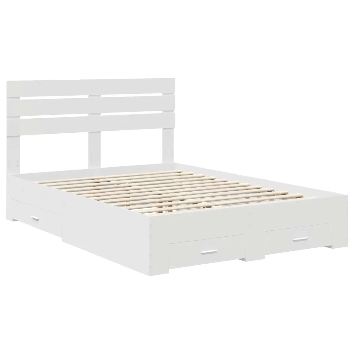 White Engineered Wood Bed Frame with Storage Drawers