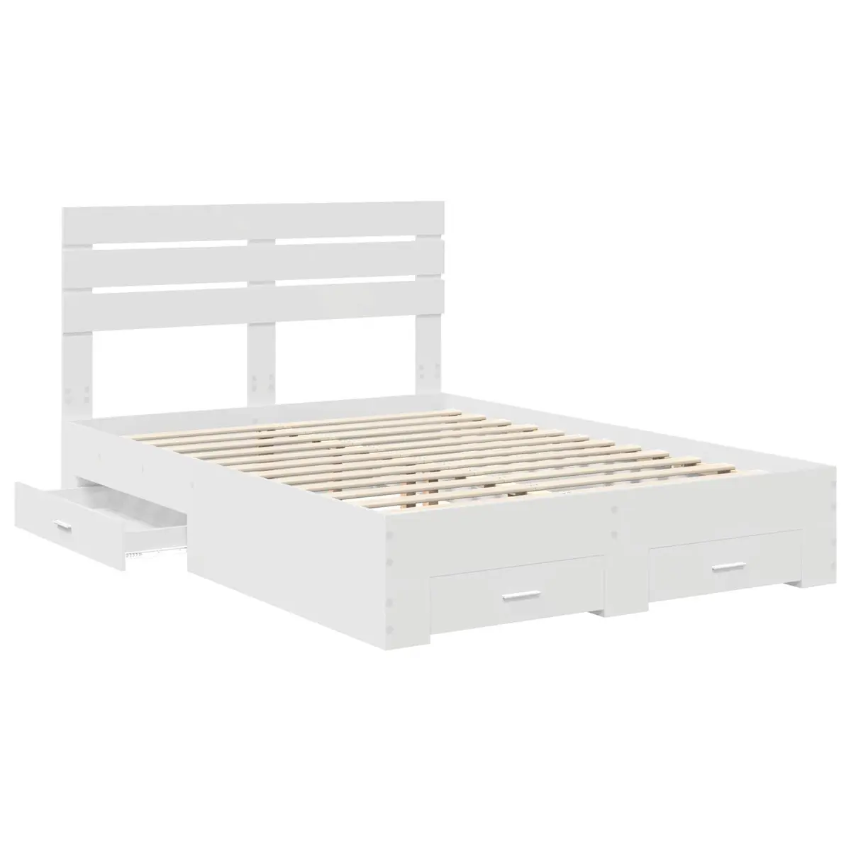 White Engineered Wood Bed Frame with Storage Drawers