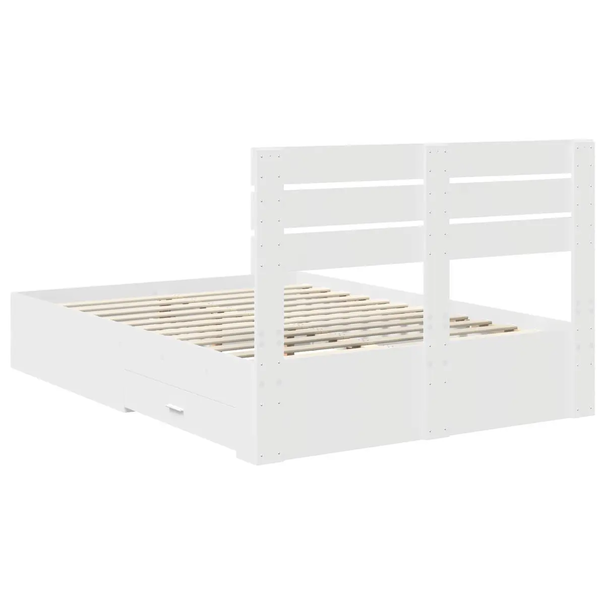 White Engineered Wood Bed Frame with Storage Drawers