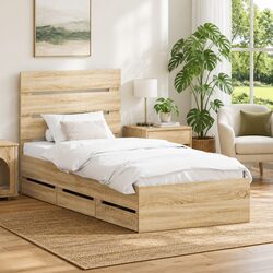 Engineered Wood Bed Frame with Drawer Storage Sonoma Oak 90 x 190 cm