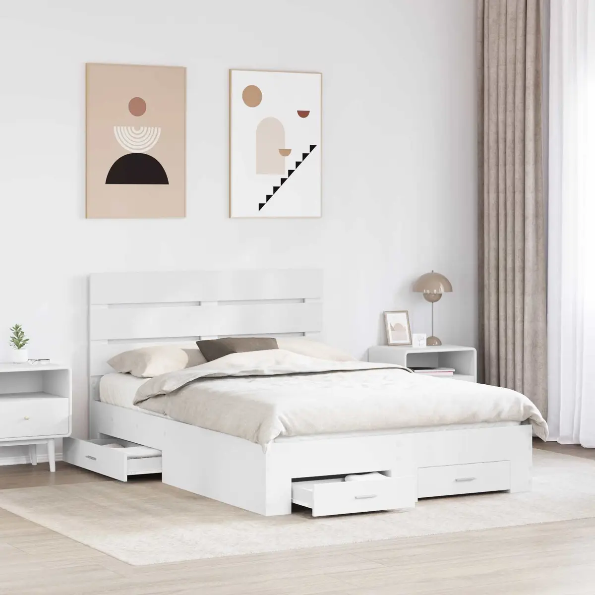 White Bed Frame with Drawers 150x200cm