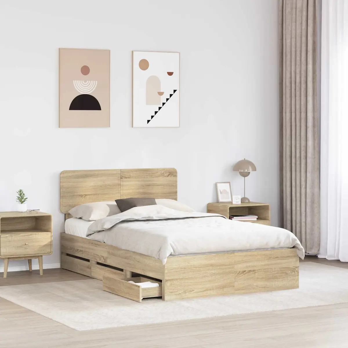 Engineered Wood Bed Frame with Drawers, 135 x 190 cm