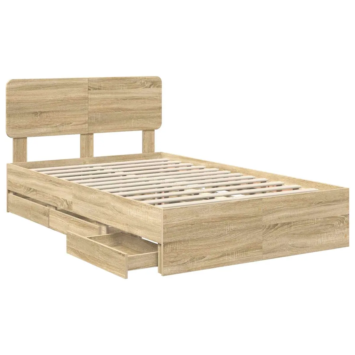 Engineered Wood Bed Frame with Drawers, 135 x 190 cm