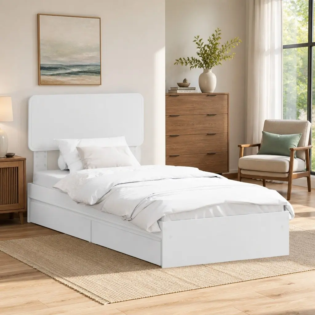 Engineered Wood Storage Bed Frame in White 90 x 190 cm