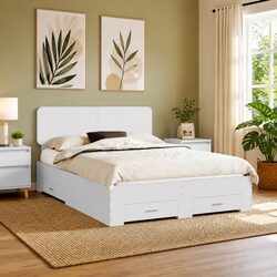 White Engineered Wood Bed Frame with Storage Drawers 150 x 200 cm