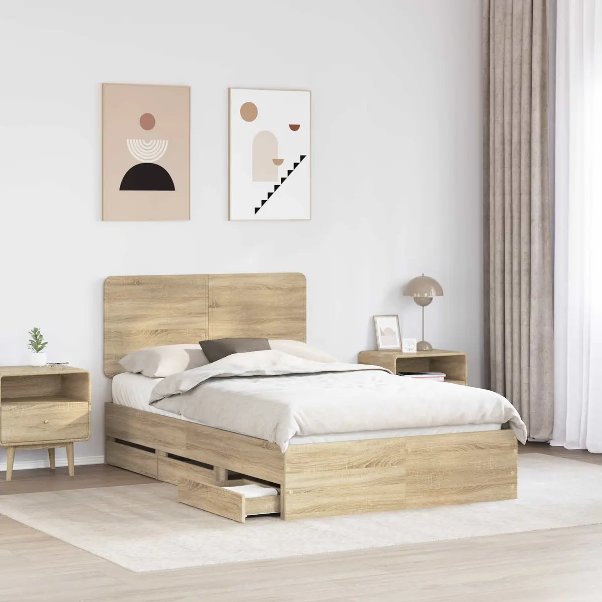 Bed Frame with Drawer Storage Bedroom 135 x 190 cm