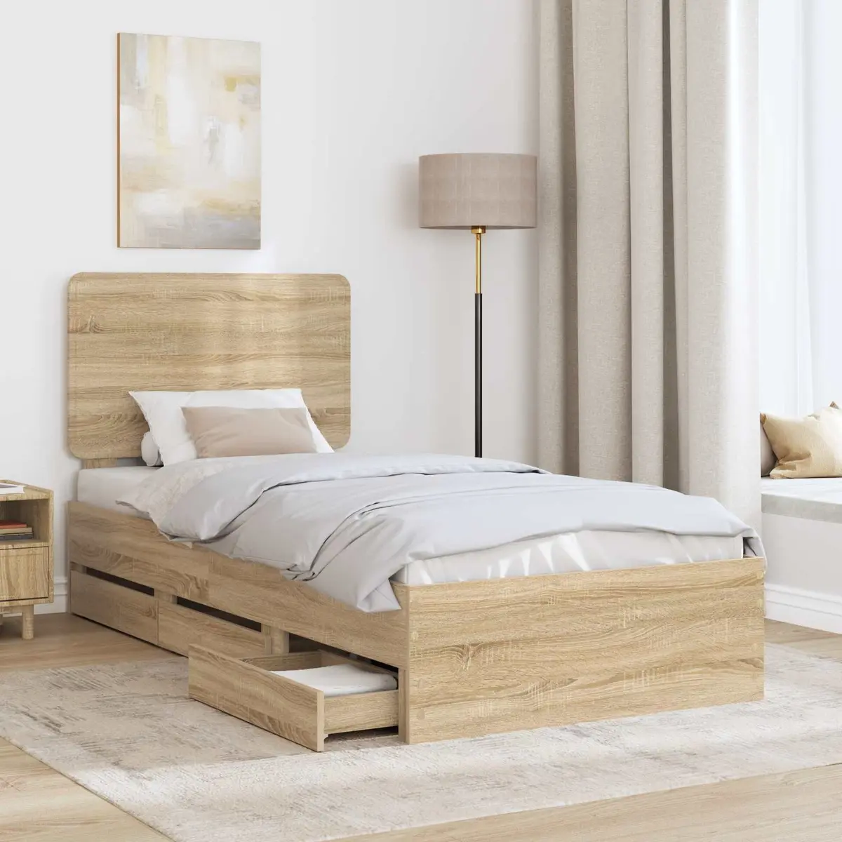 Engineered Wood Bed Frame with Drawer Storage, 90 x 190 cm