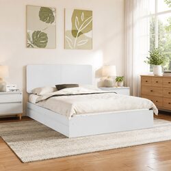 Storage Bed with Headboard White 150 x 200 cm Engineered Wood Frame Drawers
