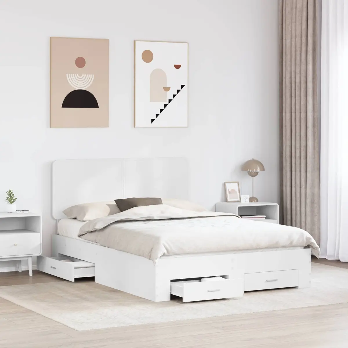 Engineered Wood White Bed Frame with Headboard 150 x 200 cm