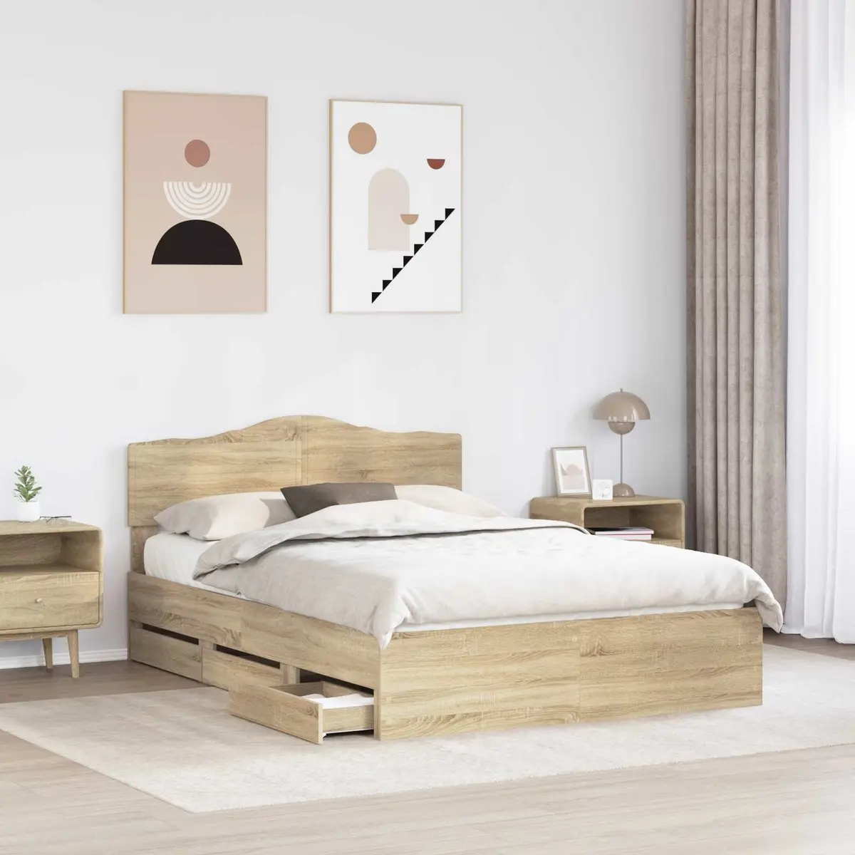Sonoma Oak Bed Frame with Storage Drawer 150 x 200 cm