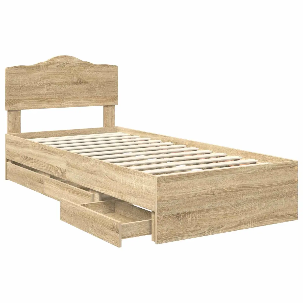 Bed Frame with Storage Drawer Sonoma Oak 90 x 190 cm Engineered Wood Modern