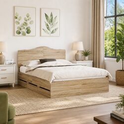 Bed Frame with Storage Drawer Modern Design Engineered Wood 150 x 200 cm Brown