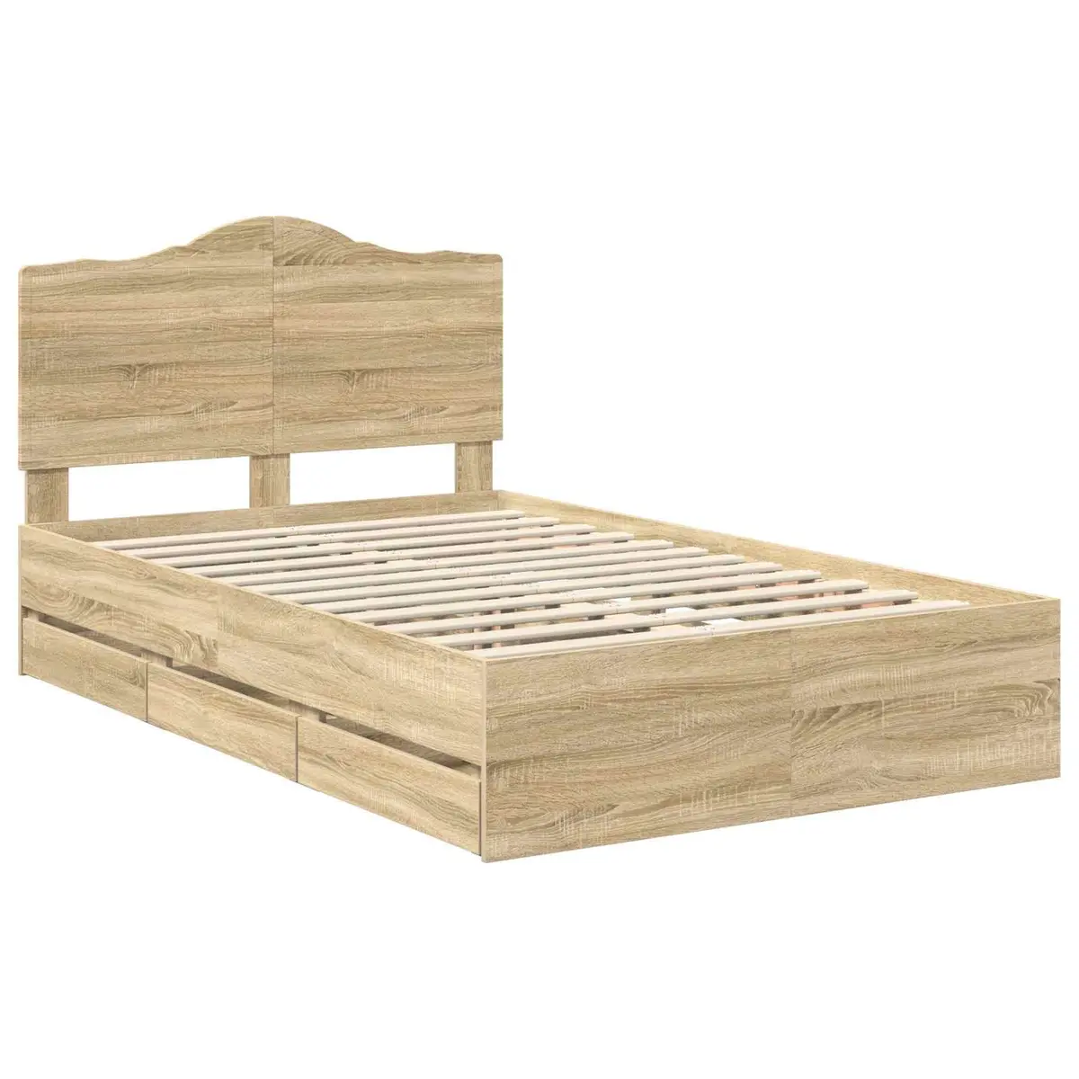 Bed Frame with Storage Drawer Sonoma Oak 135 x 190 cm Engineered Wood Modern