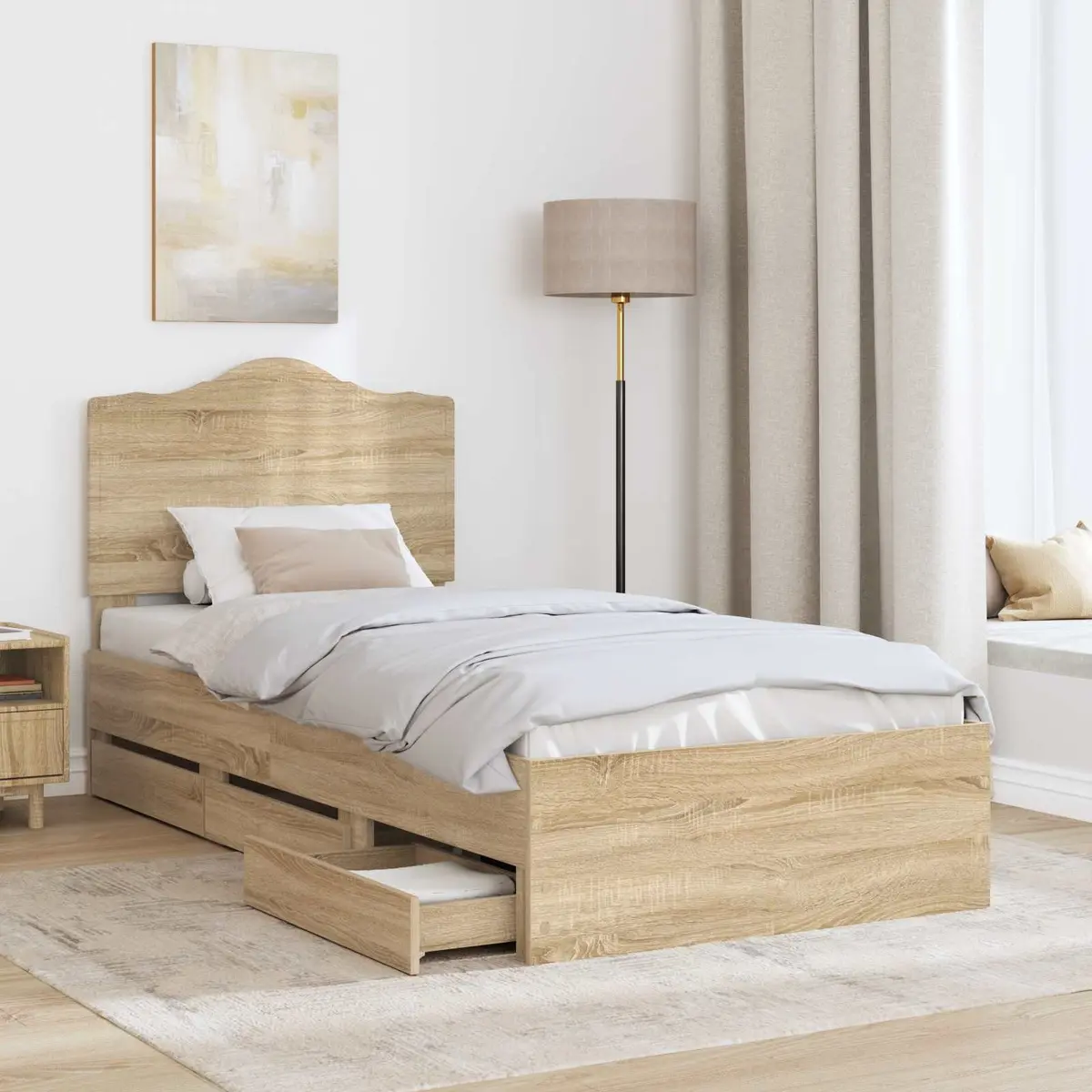Bed Frame with Storage Drawer Modern Design Engineered Wood 90 x 190 cm Brown
