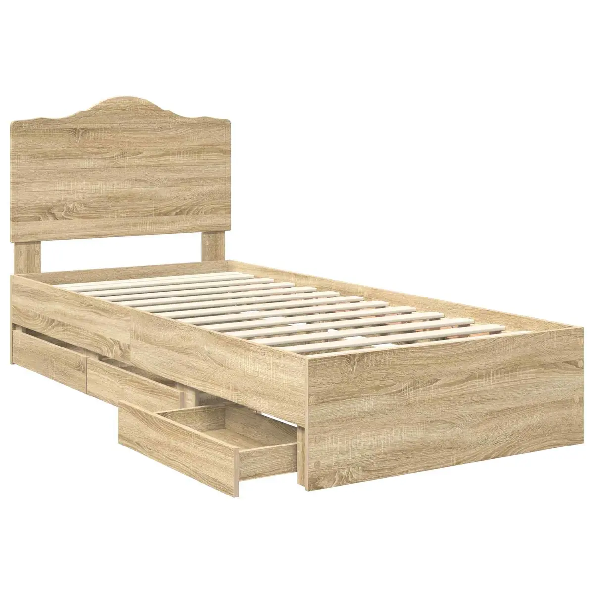 Bed Frame with Storage Drawer Modern Design Engineered Wood 90 x 190 cm Brown