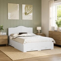 Bed Frame with Headboard White 150 x 200 cm Storage Drawers Modern Design