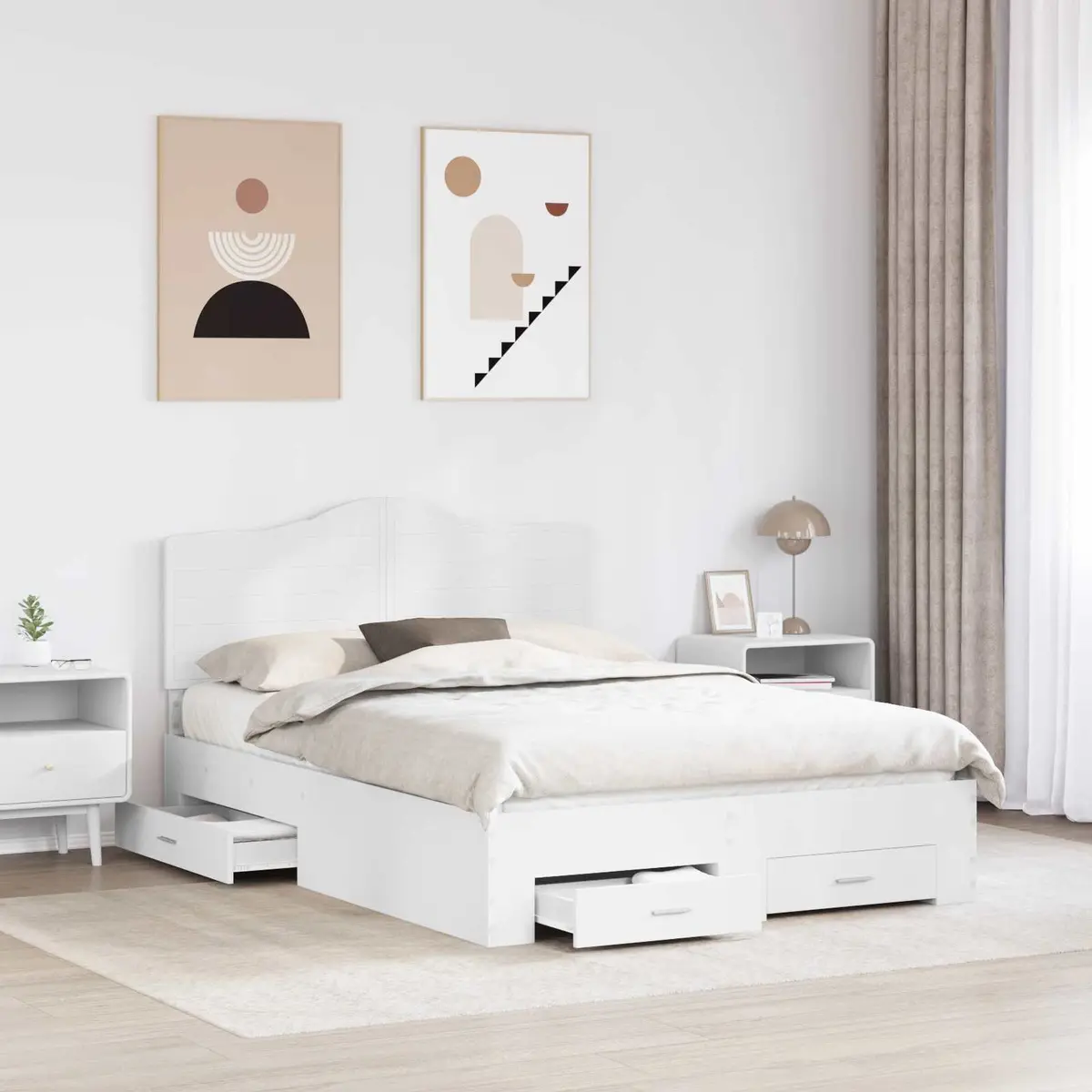 White Bed Frame with Headboard 150 x 200 cm