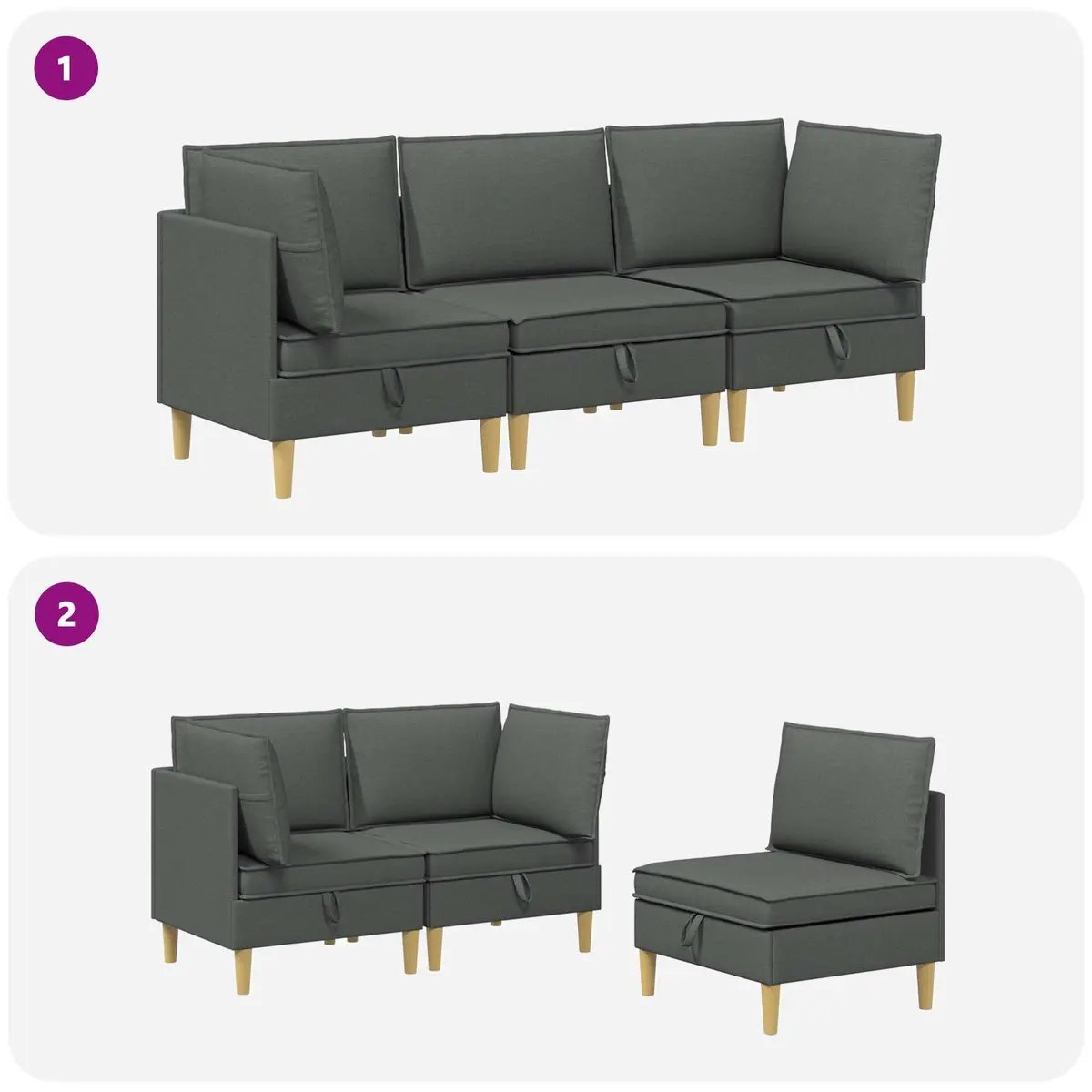 3-Piece Modular Sofa Set with Storage