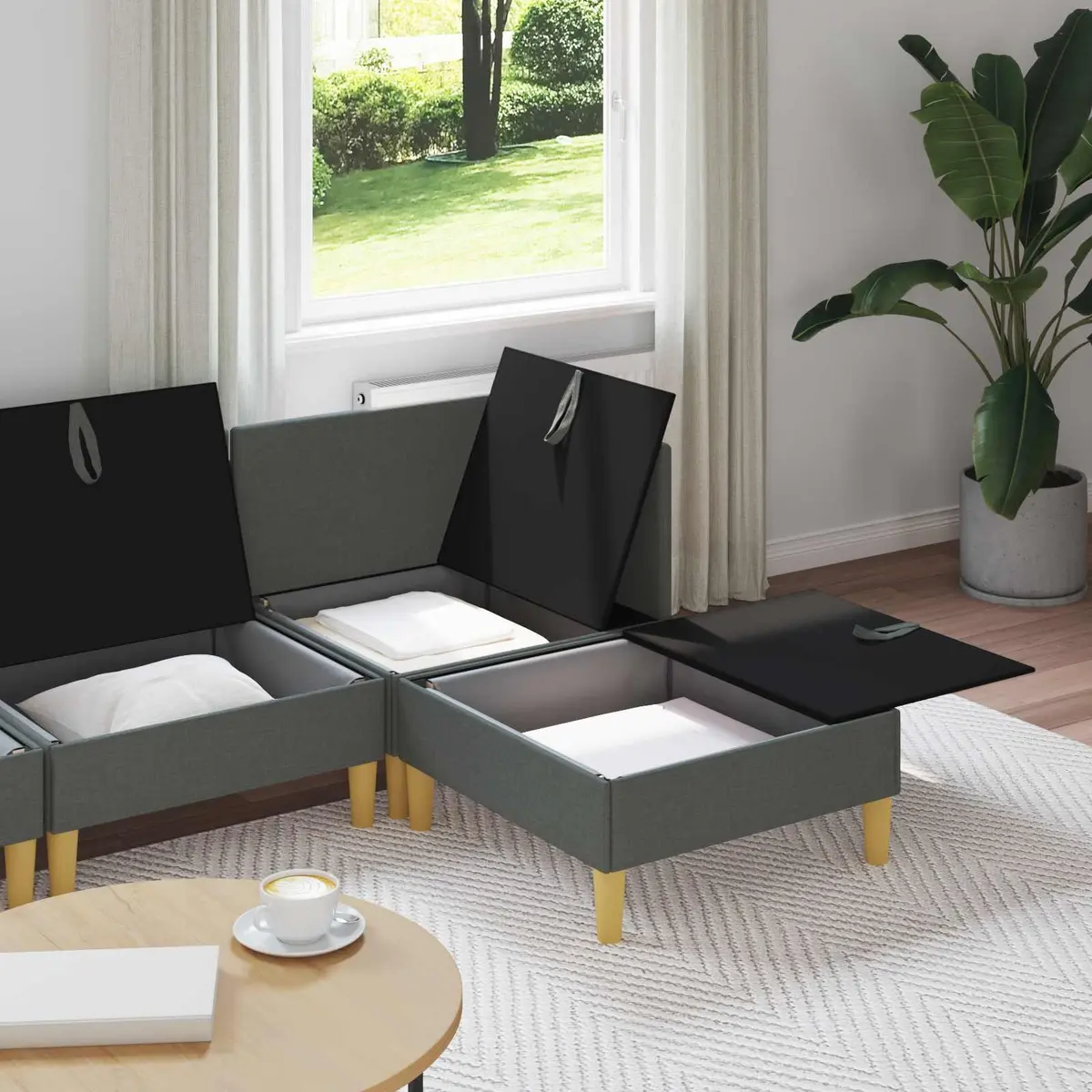 Modular Sofa Set 4 Pieces with Storage Grey Fabric Living Room Sectional