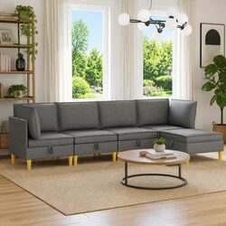 Modular Sofa Set 5 Pieces with Storage Grey Fabric Living Room Furniture