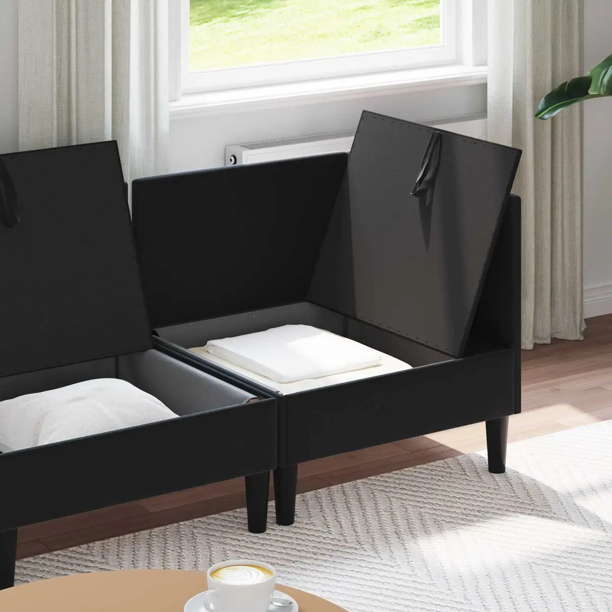 CushionedSeatingStorageFurnitureSetModernLivingRoom4PieceBlackVelvet