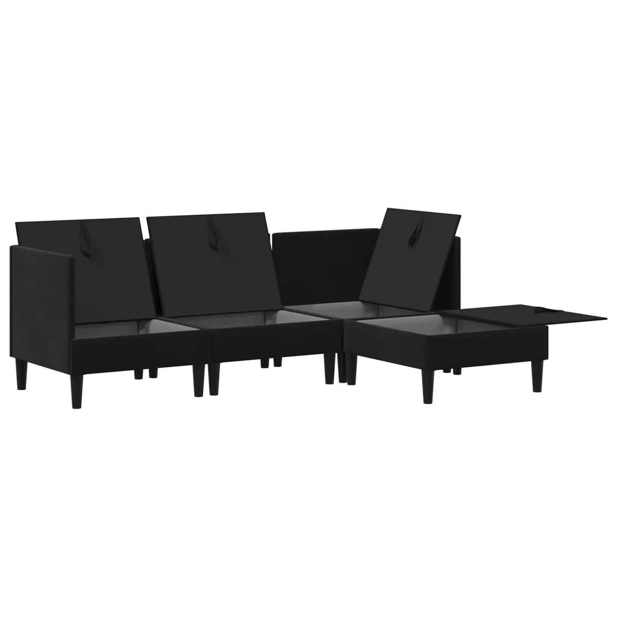 Living Room Furniture Set 4 Piece Black Velvet Sofa Storage Cushioned