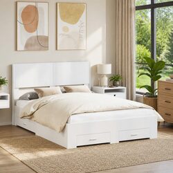 150x200cm White Bed Frame: Engineered Wood Construction