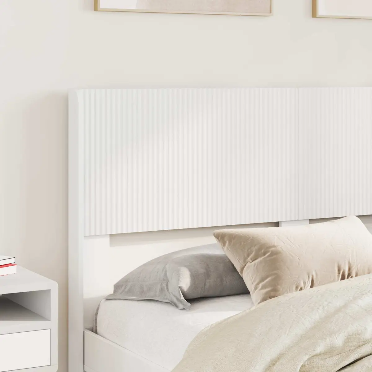 White Bed Frame 150x200cm with Storage Compartments Slatted Base Modern Design